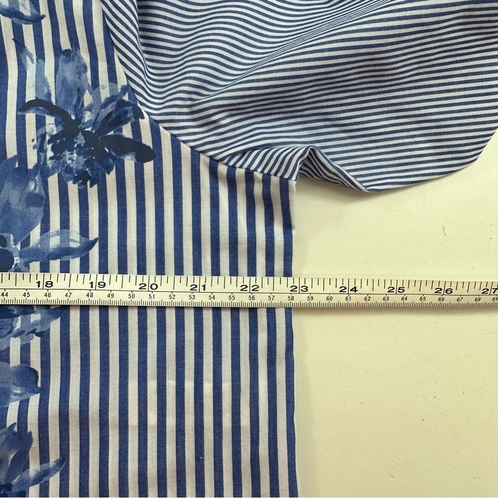 Chicos 2 Blue White Striped Floral Button Shirt Womens Large Long Sleeve - Picture 6 of 9